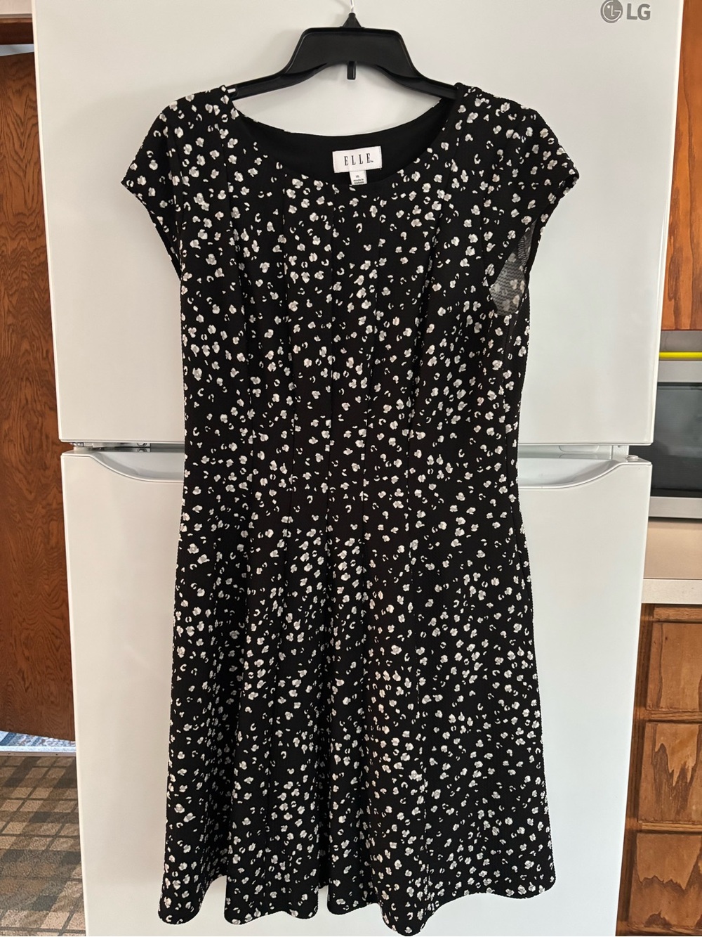 ELLE Black Dress with White Micro Floral Print